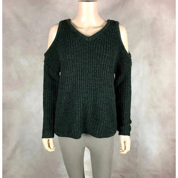COTTON ON Black/Olive Marled Cold-Shoulder Sweater NEW Size SMALL - Picture 4 of 7